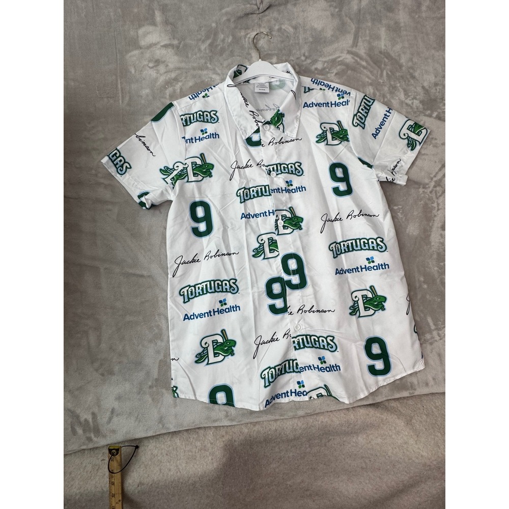 BDA Sports Daytona Tortugas Jackie Robinson MiLB Button Down Shirt Mens XL White